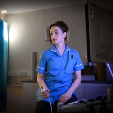 A nurse preparing for an ultrasound scan