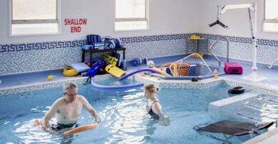 Patient using hydrotherapy pool