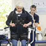 Patient using exoskeleton following stroke at The Royal Buckinghamshire Hospital